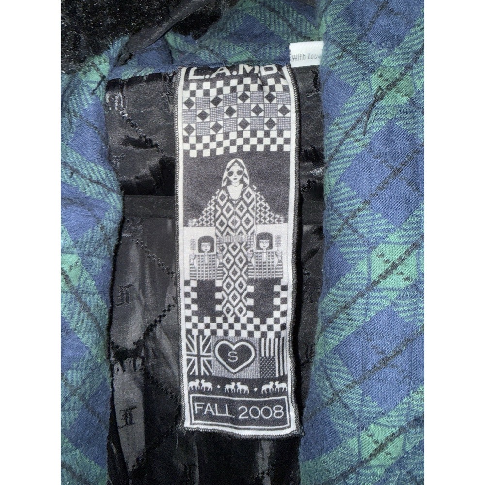 VTG L.A.M.B Gwen Stefani Fall 2008 Size Sm Green Bomber Coat Houndstooth - Picture 9 of 11